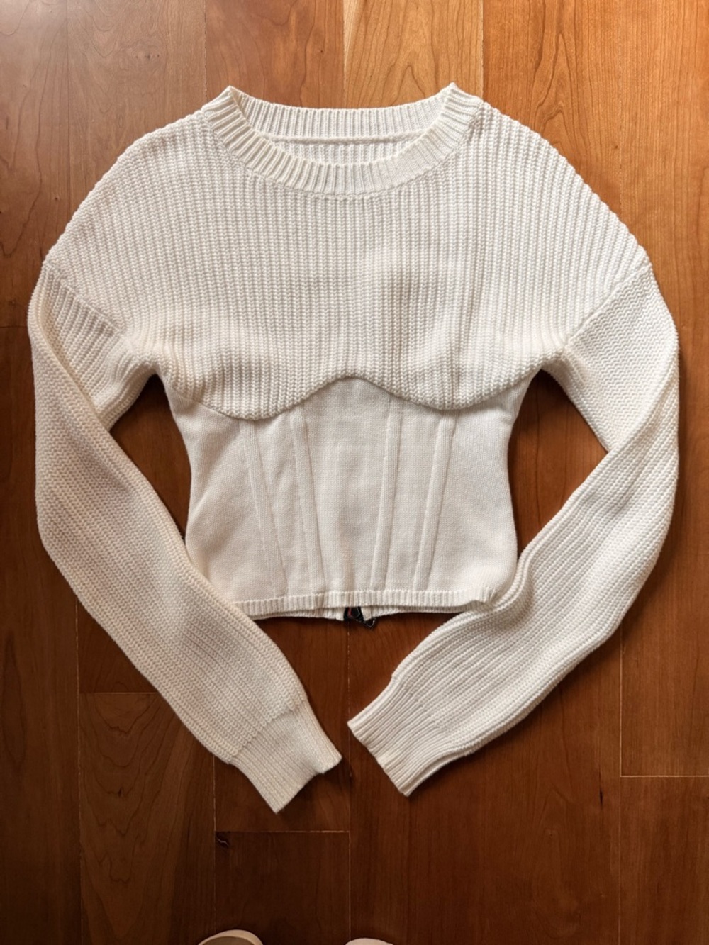 RtA Ivory Rib-Knit Sweater with Logo Tag